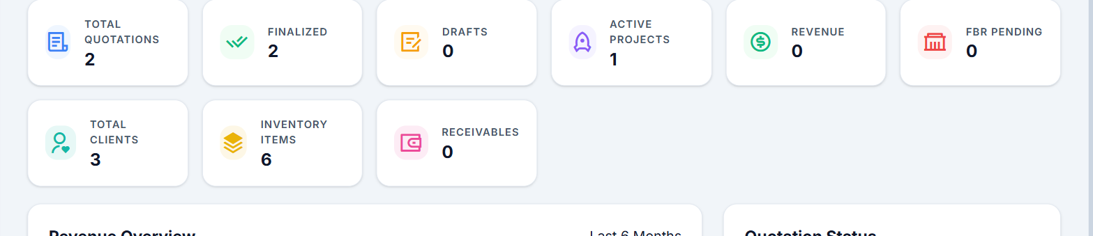 SmartEPCHub dashboard with live quotation, client and inventory counts